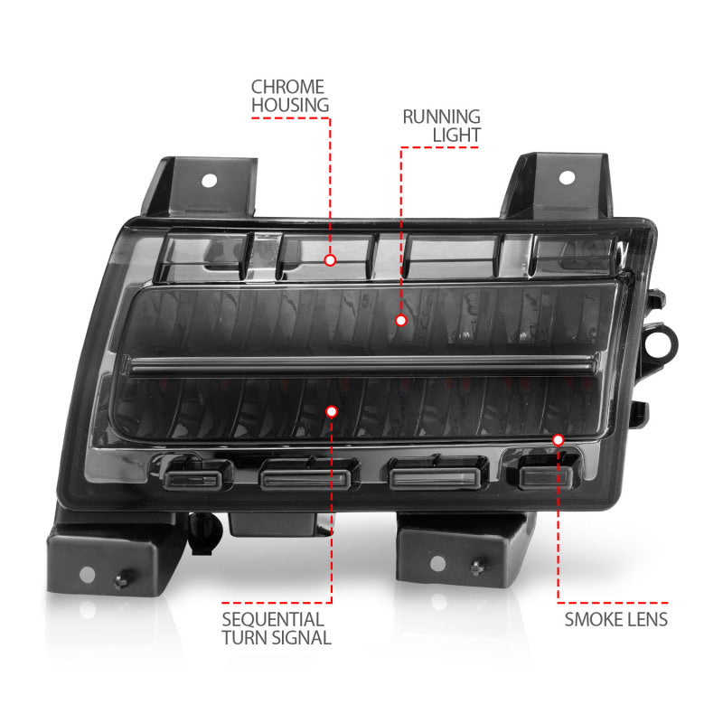 ANZO 2018-2021 Jeep Wrangler LED Side Markers Chrome Housing Smoke Lens w/ Sequential Signal