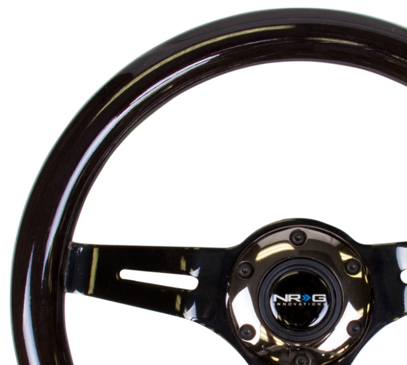 NRG Classic Wood Grain Steering Wheel (310mm) Black w/Black Chrome 3-Spoke Center