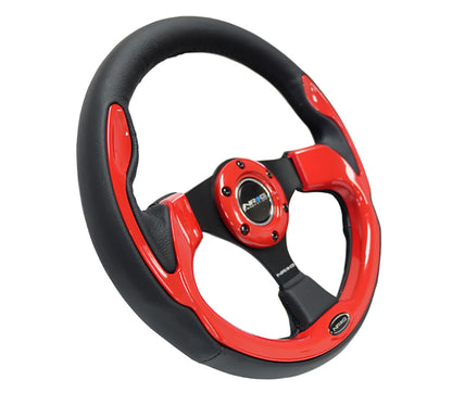 NRG Reinforced Steering Wheel (320mm) Blk w/Red Trim & 5mm 3-Spoke