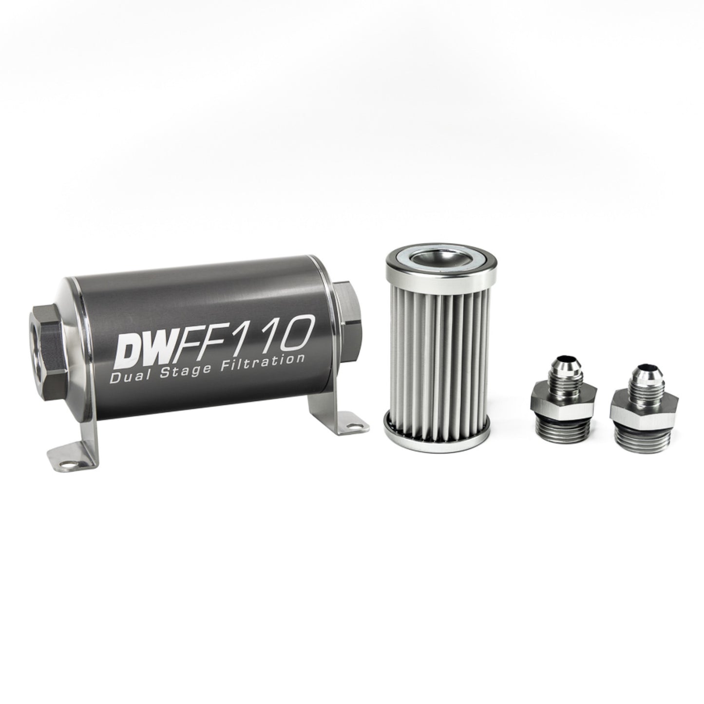 Deatschwerks In-line fuel filter element and housing kit, stainless steel 5 micron, -6AN, 110mm. Universal