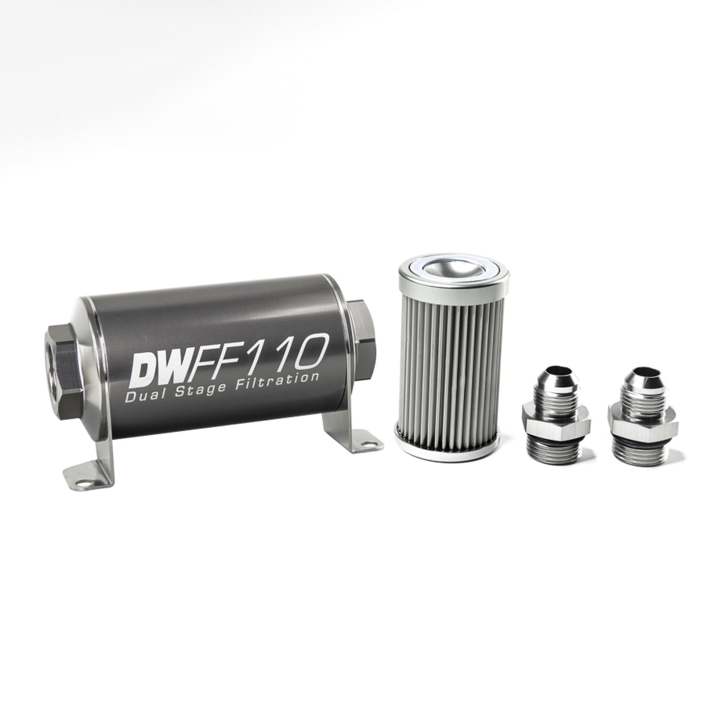 Deatschwerks In-line fuel filter element and housing kit, stainless steel 10 micron, -8AN, 110mm. Universal